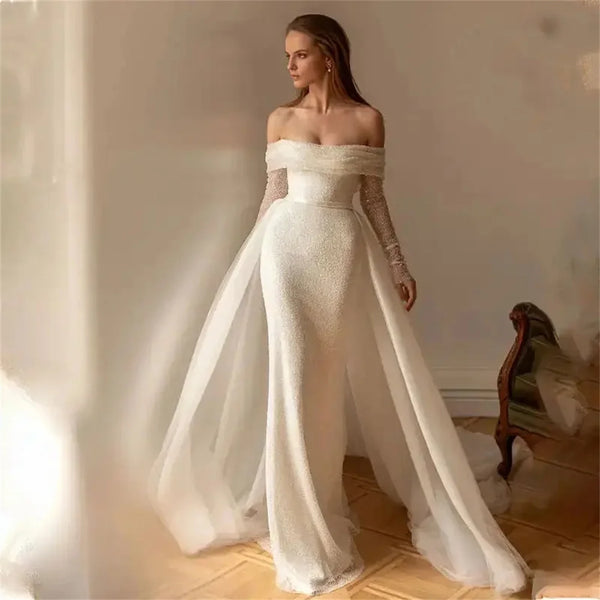 Sexy Glitter Mermaid Wedding Dresses with Detachable Train
